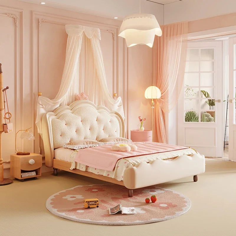 Bonita y moderna cama doble para niñas, elegante y de lujo, estilo princesa, para niños, loft, villa, muebles de dormitorio para niños