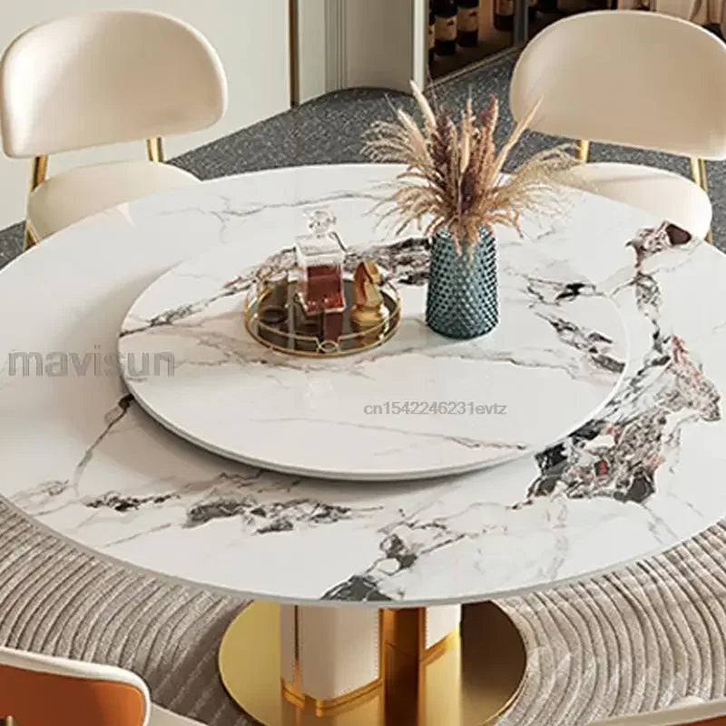 Round Table Portable Table Luxury Living Room Center Sets Natural Rock Board Table Rotating Turntable Muebles Designed Kitchen