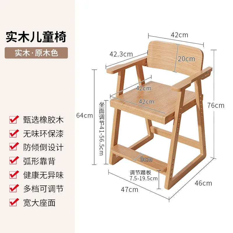 Chaises d'étude pour enfants en bois massif avec sièges élévateurs réglables Chaises d'écriture Chaises de salle à manger Bureaux de cuisine Sillas Para Comedor Стул 의자