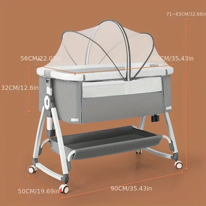 Cuna multifuncional para bebé con empalme de ajuste de altura plegable, columpio portátil y movible, cuna, cama para dormir