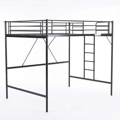 Cama alta de tamaño completo con peldaños planos para adultos, niños y adolescentes jóvenes, no requiere somier, soporte de listones de metal resistente