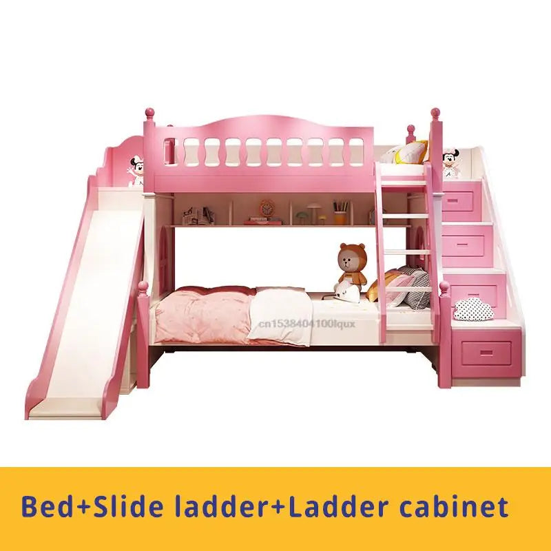 Loft Bed With Drawers Creative And Lovely Pink Two-Story Furniture For Girls From 5 To 8 Years Old Fashion Hot Sale Kids Beds