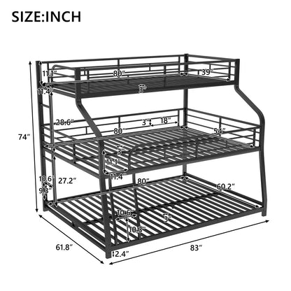 Twin Full Queen Triple Bunk Bed with Long and Short Ladder and Full-Length Guardrails,Black Kid Bed Boys Bed Children Furniture