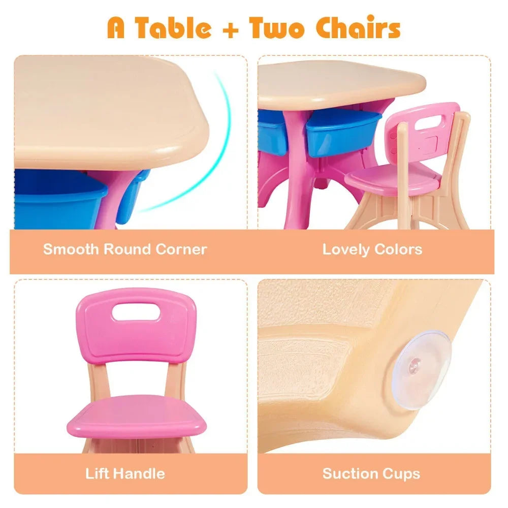 Plastic Children Kids Table & Chair Set 3 PC Play Furniture