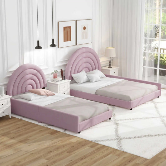 Twin & Full Size Upholstery Platform Bed Two Seperate Daybeds for Kids Teens Adults  Pink Modern style traditional comfort