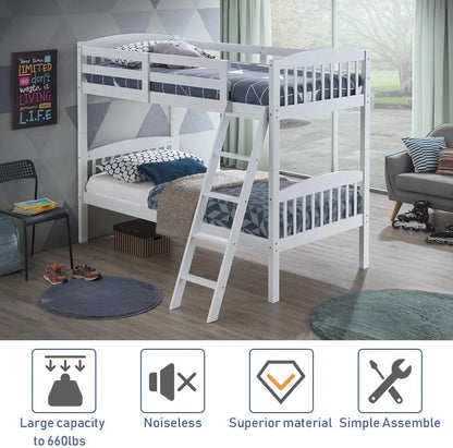 Literas gemelas sobre dos camas individuales, convertibles en dos camas individuales de madera maciza de caucho, muebles de dormitorio para niños con dos camas individuales y 1 cama