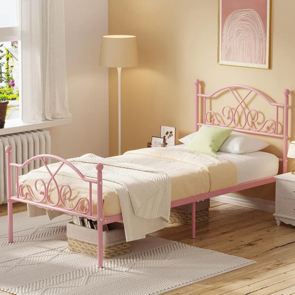 Weehom Twin Bed Frames, Modern Twin Size Metal Bed Frames for Kids Girls, No Box-Spring Needed Twin Platform Bed Frame