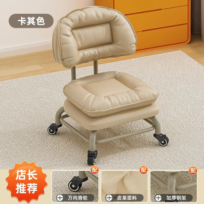 Small Stool with Universal Wheels for Home Use Children Walking with Wheels Backrest Chair 의자 식탁의자 Kitchen Living Room 가구