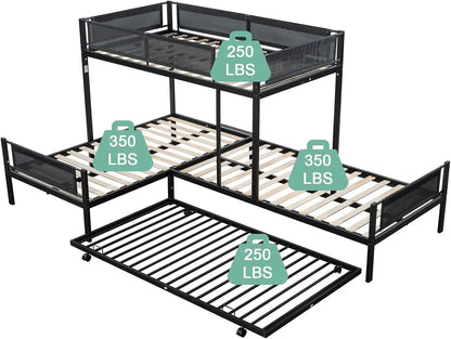 Litera en forma de L con cama nido, literas triples, camas gemelas sobre camas gemelas para 4 niños, literas cuádruples con estructura de metal resistente para adolescentes y niños