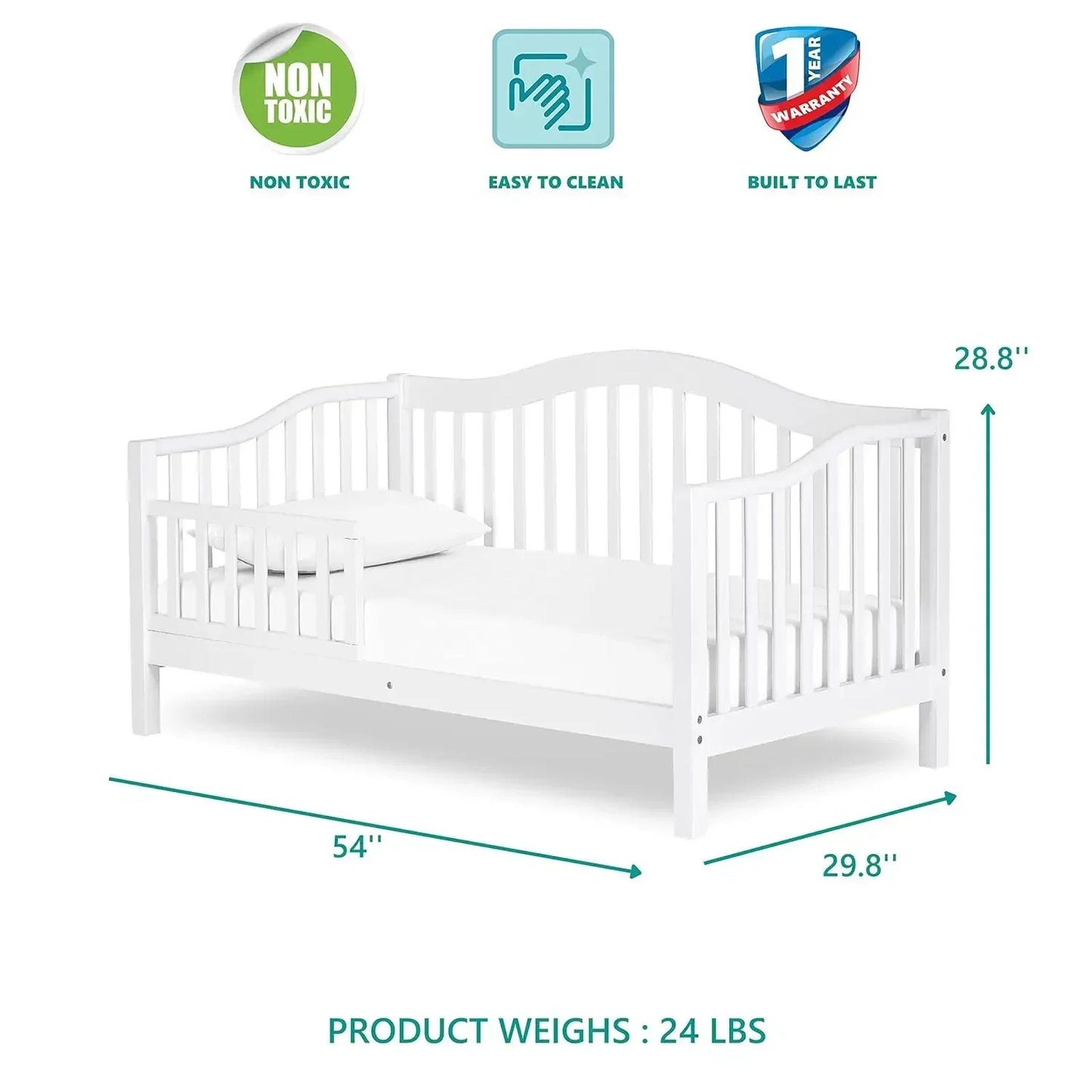 Cama de día para niños Austin de On Me en color blanco, con certificación Greenguard Gold, 54 x 30 x 29 pulgadas (paquete de 1)