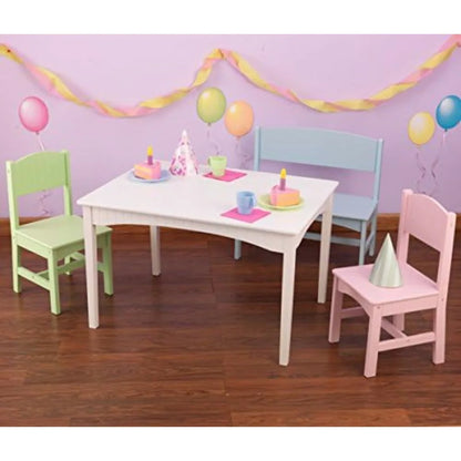 Table en bois avec banc et 2 chaises, multicolore, meuble pour enfants - pastel, cadeau pour les 3-8 ans