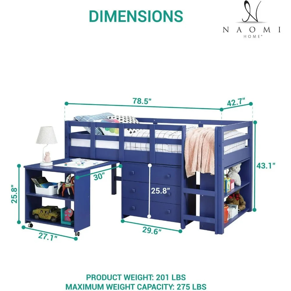 with Desk Low Study Kids Twin Loft Bed with Storage Pine Wood Loft Bed Twin for Kids Twin Loft Bed with Cabinet Ladder