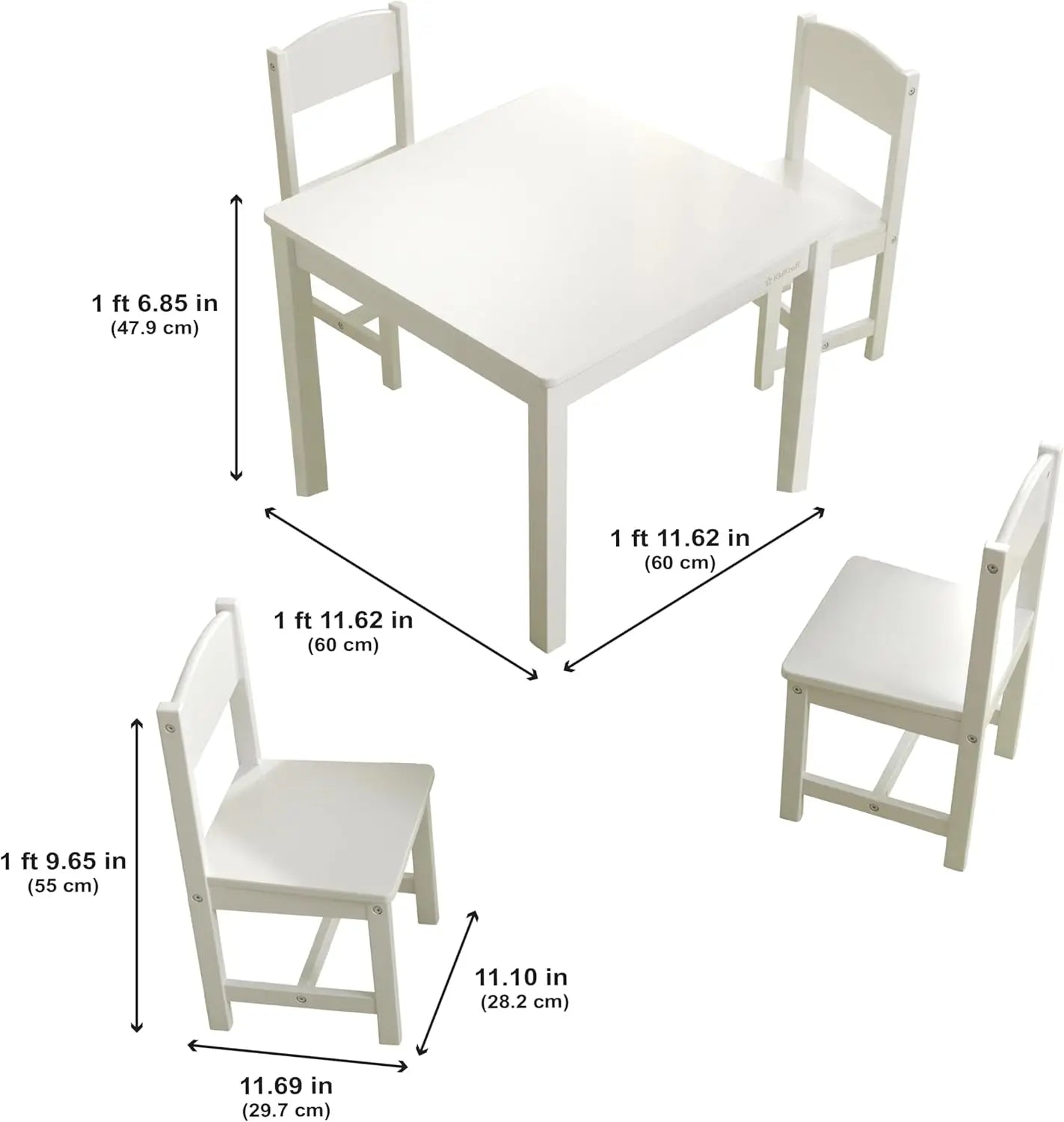 Ensemble table et 4 chaises de ferme en bois, mobilier pour enfants pour les arts et les activités - Blanc