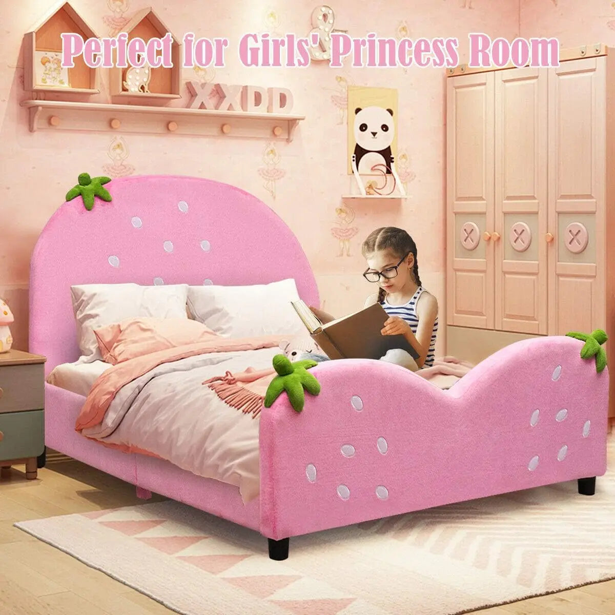 Twin Bed Frames for Kids, Wood Upholstered Twin Bed Platform with Slat Support, Padded Headboard&Footboard, No Box Spring Needed