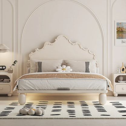 Cama infantil de lujo estilo francés estilo princesa, cama alta blanca, moderna villa, camas de dormitorio, juego de muebles para dormitorio tamaño queen