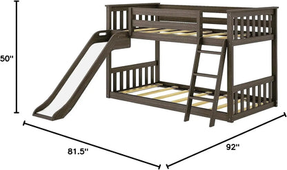 Lit superposé bas pour deux personnes, cadre de lit moderne en bois massif pour enfants avec lattes en bois solides, finitions non toxiques, capacité de poids élevée, blanc