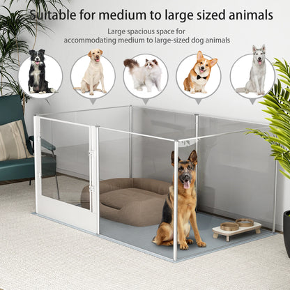 Large Acrylic Dog Playpen Fence, 6 Panels, Heavy Duty Pet Kennels Crate, Whelping Box with Waterproof Mat