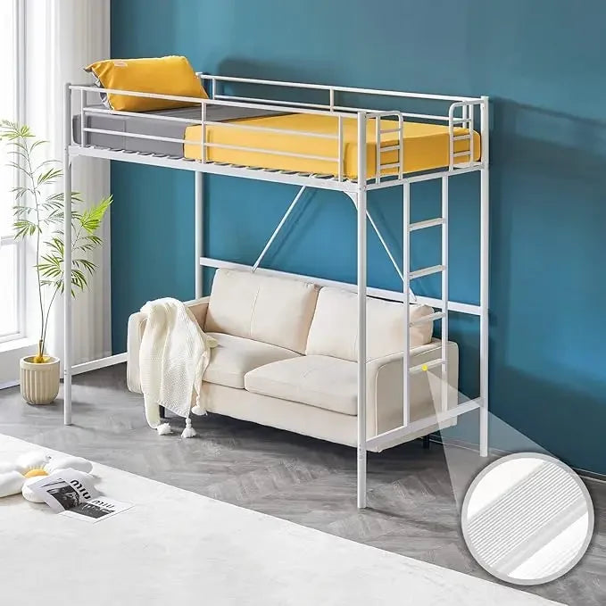 Cama alta de tamaño completo con peldaños planos para adultos, niños y adolescentes jóvenes, no requiere somier, soporte de listones de metal resistente