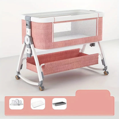 Berceau multifonctionnel pour bébé avec épissage pliable et réglable en hauteur, balançoire de chevet portable et mobile, berceau, lit de couchage