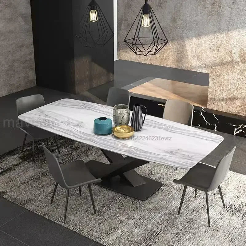 Mesa de comedor grande de mármol para apartamento, mesa de cocina rectangular de piedra, 4 sillas, muebles para el hogar, cocina, restaurante