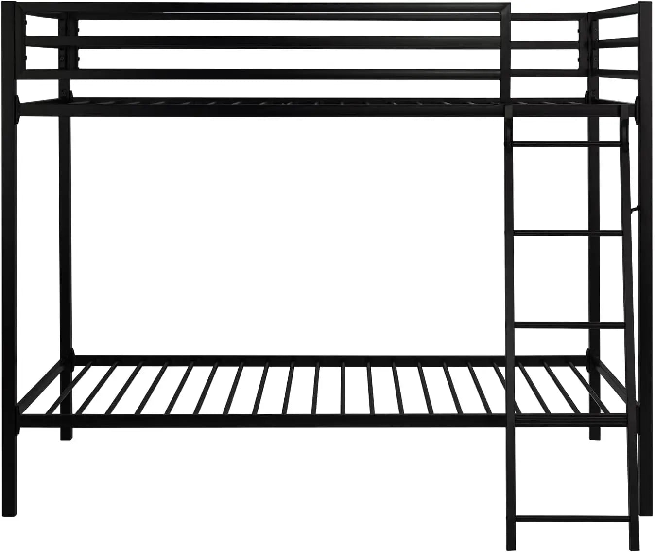 Litera de metal para dos personas, estructura industrial para dos personas, con escaleras inclinadas y barandilla de longitud completa