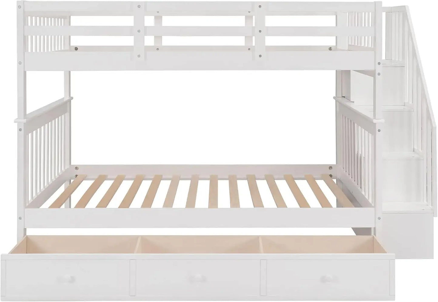 Stairway Full Over Full Bunk Bed with Stairs and Storage Drawers Solid Wood Convertible Bunkbed Separated Into 2 Bedframe