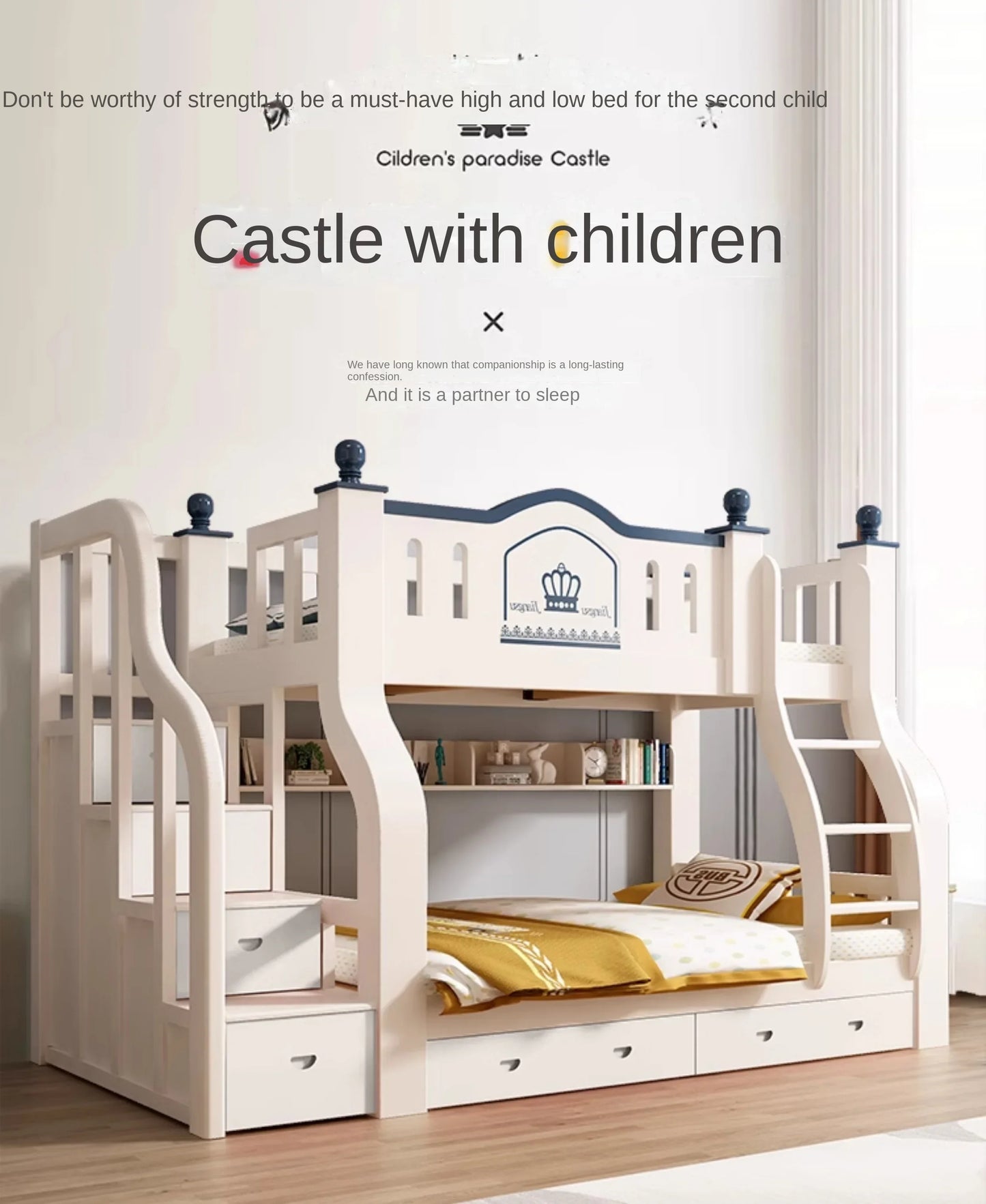 Cama alta y baja de madera maciza de dos pisos, litera superior e inferior multifuncional, cama para madres, cama para niños combinada