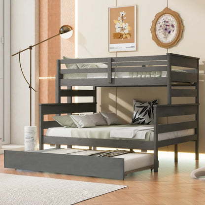 Wood Twin Over Full Bunk Bed with Size Trundle,White Kids Beds for Boys Twin Bed Frame Baby Three Blind Box Twin Beds Furniture