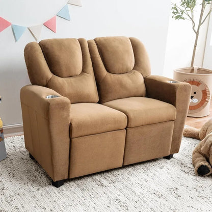 Fauteuil inclinable à deux places pour enfants Naomi Home Suri avec porte-gobelets, repose-pieds et appui-tête réglables, canapé inclinable à deux places pour garçons