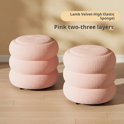 Nordic Living Room Lamb Wool Low Stool Home Shoe Change Small Ottoman Children Chairs Soft Stool Round Footrest Bedroom Stool