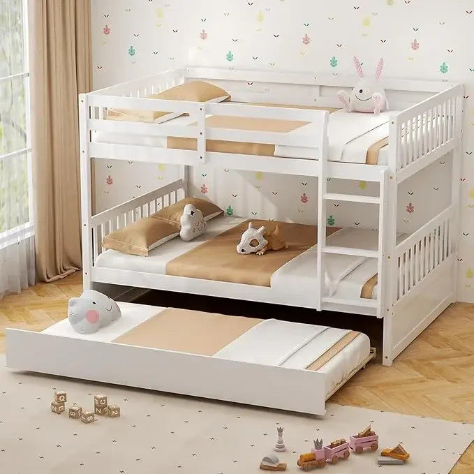 Wood Bunk Bed Twin Over Twin, Bunk Bed with Ladder & Safety Guardrail, Solid Wood Bed Frame, Ideal Multiple-Child Family, Beds