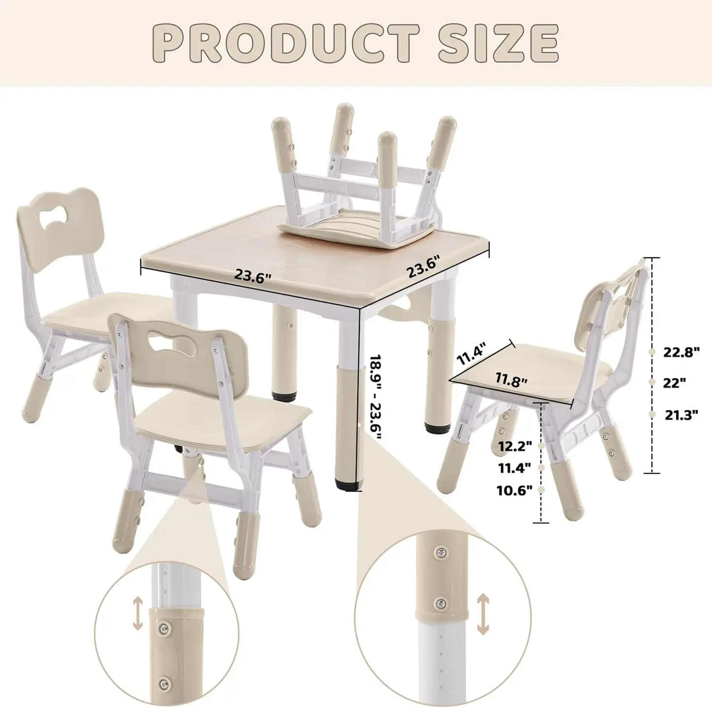 Ensemble table et 4 chaises, ensemble table et chaises pour tout-petits à hauteur réglable avec bureau graffiti, 23,6'' L x 23,6'' l pour enfants