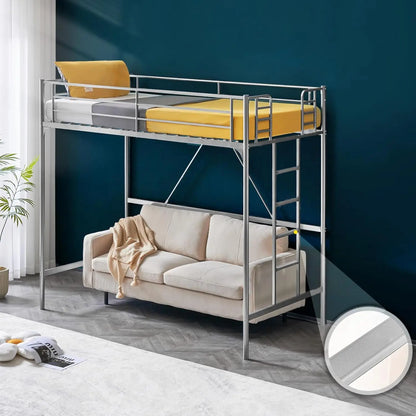 Escaleras para cama alta individual de metal con barandillas de seguridad y peldaño plano con cubierta de goma para niños, adolescentes y adultos