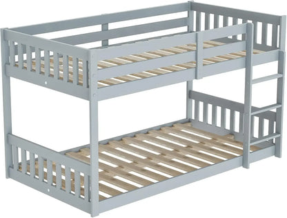 Twin Over Twin Bunk Bed for Kids Children Teens, Solid Wood Bunk Bed Frame with Ladder and Guard Rail Space Saving Beds Frames f