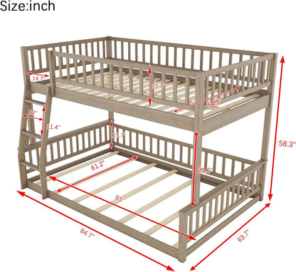 Litera moderna tamaño queen con escalera y barandillas, litera de madera para dormitorio de niños, adolescentes y adultos, diseño desmontable