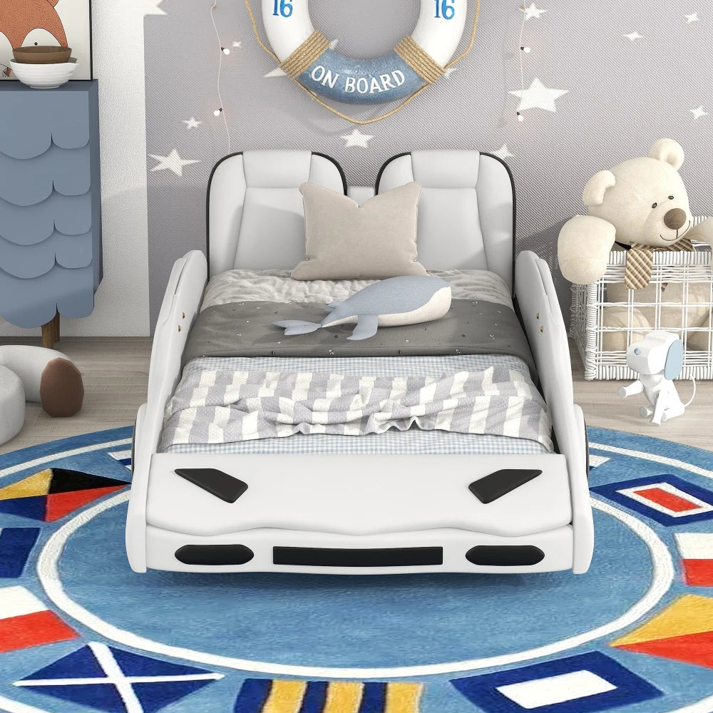 Cama de plataforma con ruedas en forma de coche de carreras de tamaño doble Camas para niños Cama para niños