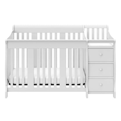 Storkcraft Portofino 5-in-1 Convertible Crib and Changer (White) – Changing-Table Combo with Drawer, Converts to Toddler Bed,