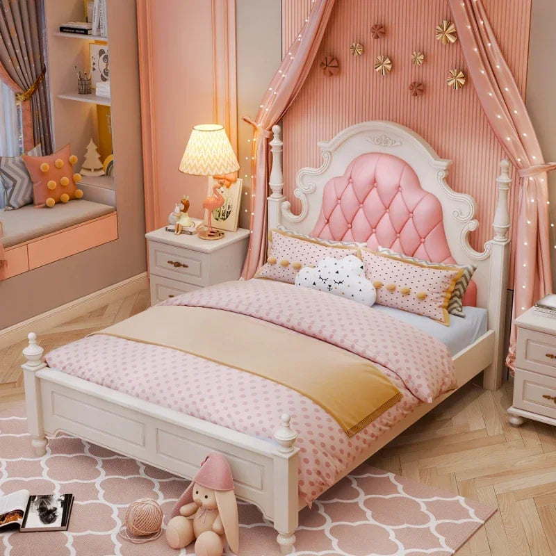 Lit pour enfants de luxe Princess Pretty American Wood Cute Pink Modern Children Bed Loft Villa Cama Infantil Bedroom Set Furniture