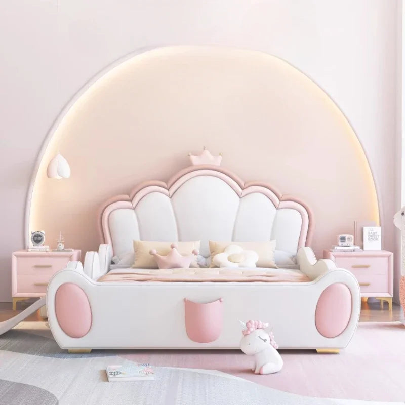 Cama infantil de lujo bonita de princesa para niñas, moderna y bonita cama tipo loft tamaño queen, conjunto de dormitorio para niños, muebles