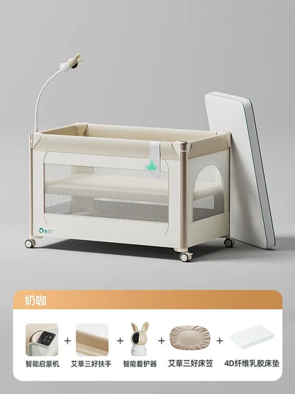 Smart crib foldable splicing queen bed movable newborn diaper table baby bed