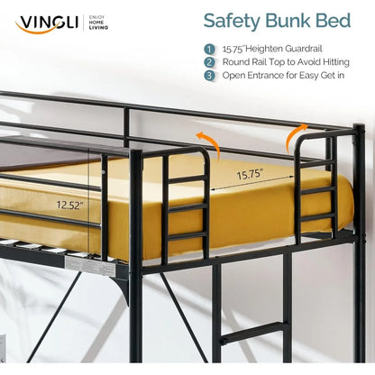 Escaleras para cama alta individual de metal con barandillas de seguridad y peldaño plano con cubierta de goma para niños, adolescentes y adultos