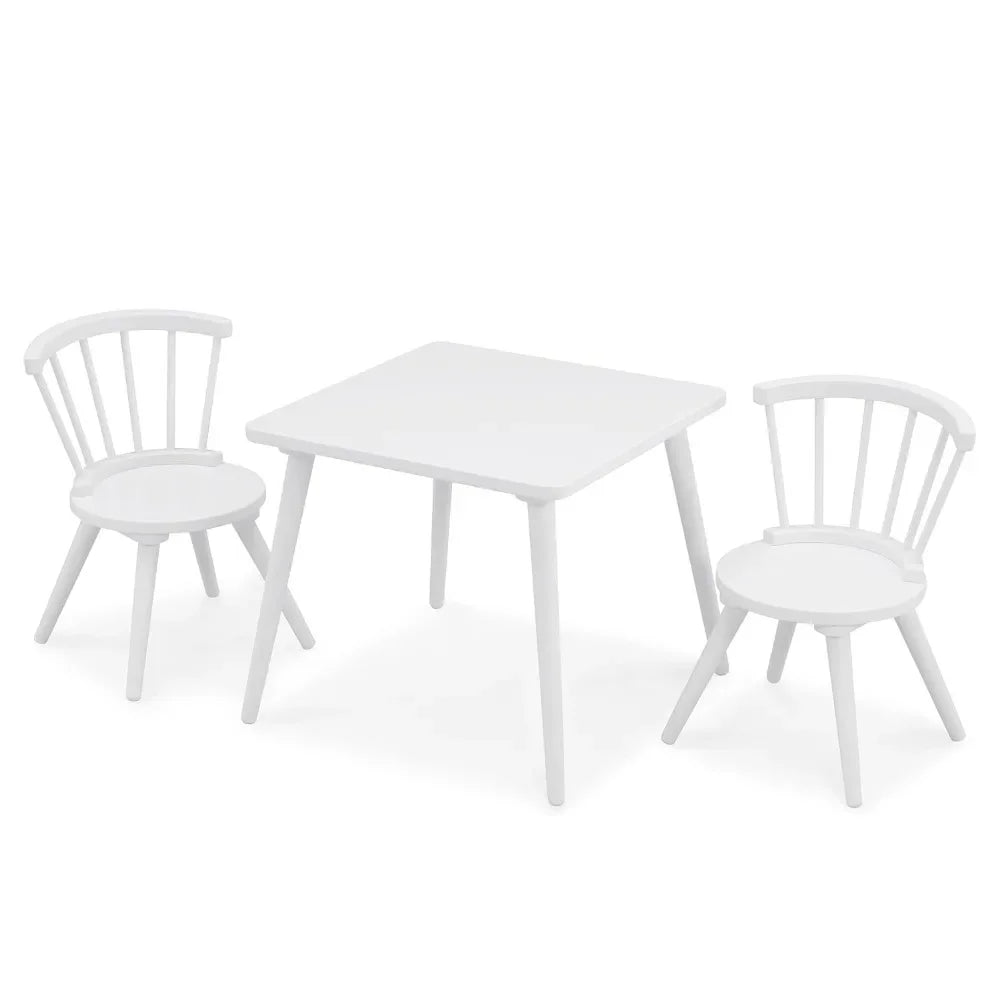 Kids Wood Table Chair Set (2 Chairs Included) - Ideal for Arts & Crafts, Snack Time, Homeschooling, Homework & More