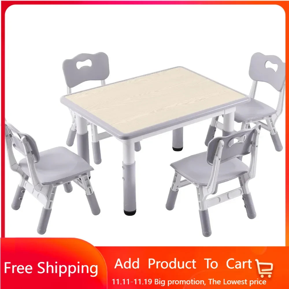 Table and Chairs Set, Height Adjustable Toddler Table and Chair Set for Kids Ages 3-8, 31.5"L x 23.6"W Graffiti Desktop Plastic