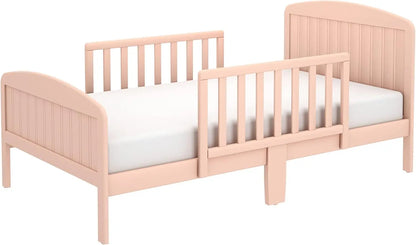 Toddler Bed, Solid Wood Modern Design Transitional Bed for Kids with Rails for Children's Bedroom with 2 Safety Guards, Low-to-G