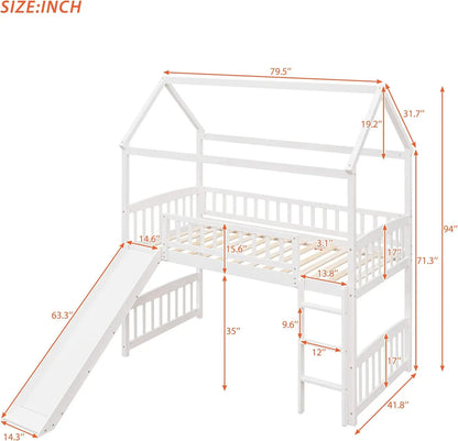 Merax House Loft Bunk Bed Frames with Slide No Box Spring Needed for Teens, Girls or Boys