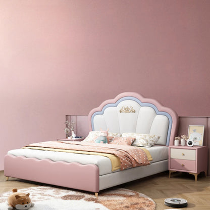 Lit pour enfants en cuir moderne pour filles, lit de luxe rose pour enfants, lit princesse en bois, ensemble de chambre à coucher pour enfants