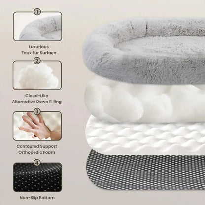 Canapé simple en peluche douce Queen Size Pop Queen Size pour adulte, ovale, chaud, imitation lit pour animal de compagnie, nid douillet, paresseux, pouf