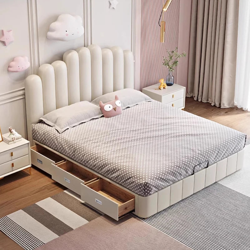 Princess Modern Childrens Bed Elegant Leather Villa Loft Children Beds Comferter Luxury Kinderbett Bedroom Set Furniture