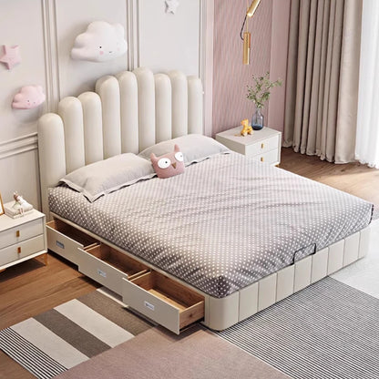 Cama infantil moderna de princesa, elegante cama tipo loft de cuero para niños, juego de dormitorio de lujo para niños, muebles cómodos