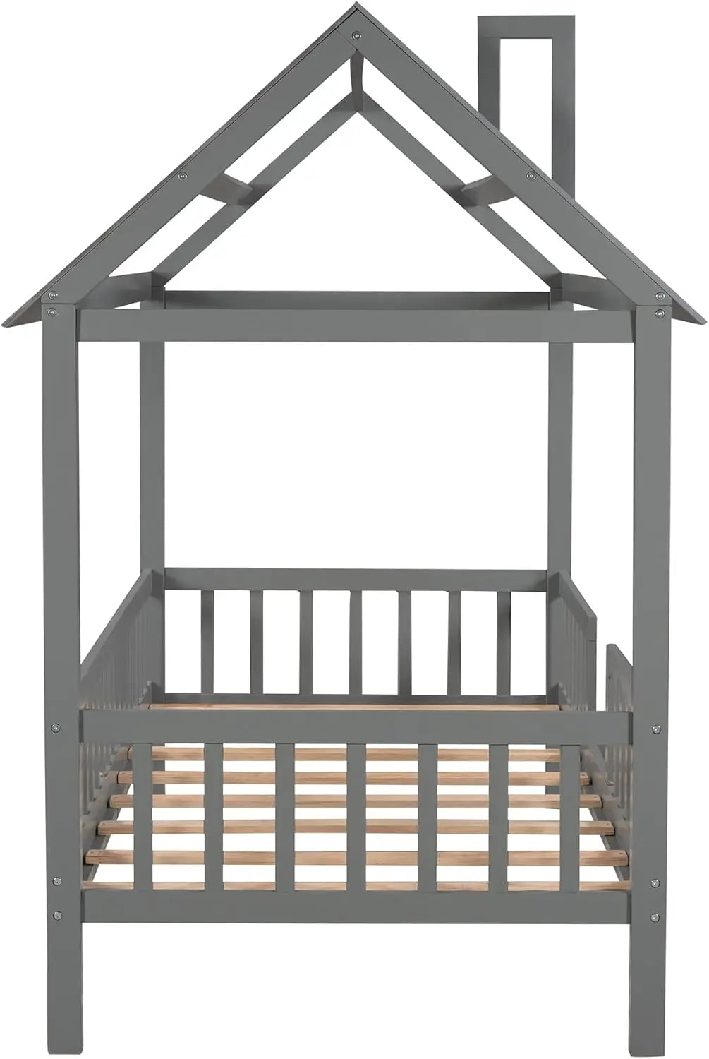 Maison jumelle Merax pour enfants, cadre de plate-forme de lit en bois en forme de maison avec fenêtres de toit et sécurité sur toute la longueur